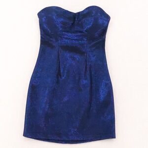 GUESS Metallic Strapless Bodycon Dress Womens Size XXS Blue Micro Mini Party Y2K